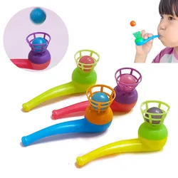 Juego de tubos de soplado y bolas para niños, juguetes de soplado para niños, juegos deportivos, regalo, bolas de plástico, Color aleatorio
