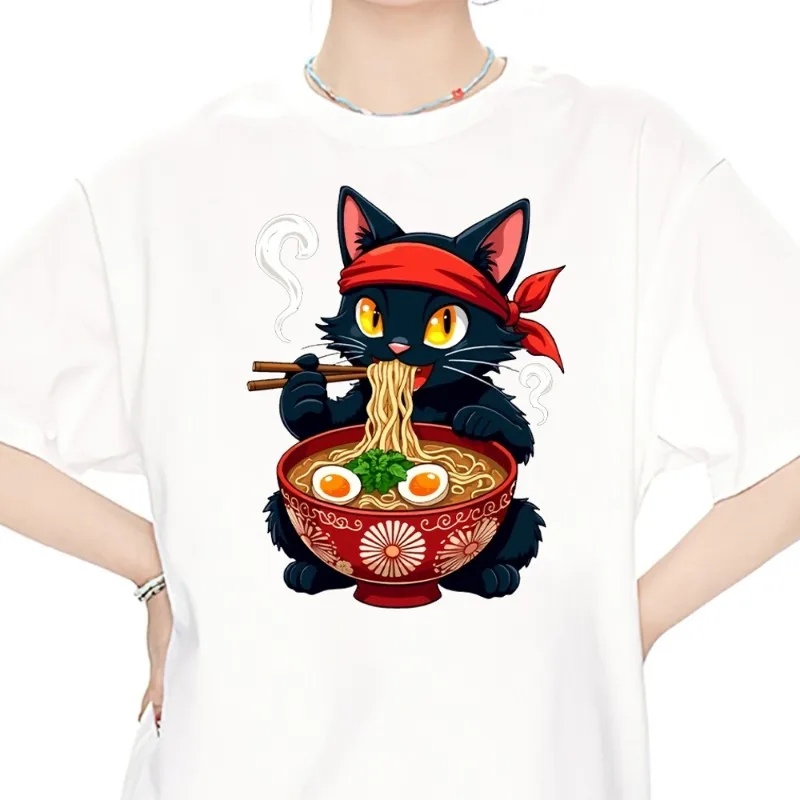 Katze Ramen japanische T-Shirt Männer Paar Kombination Kleidung Kurzarm Kragen Mode Frauen Baumwolle