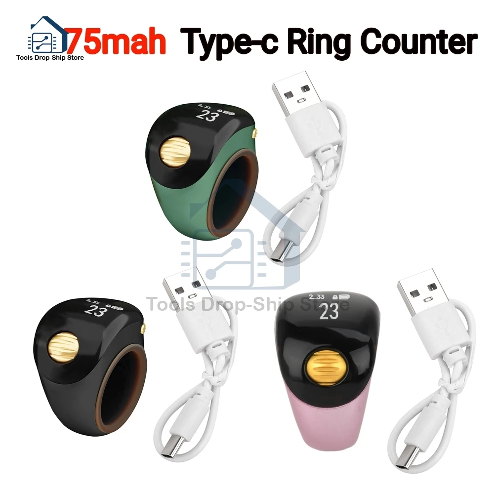 

Ring Counter Digital Counter Roller Counting 18/20/22mm Adjust Type-c Charging Smart Touch Finger Counter for Pray Counting