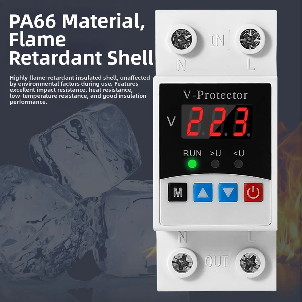 

40A/63A Устройство защиты от пониженного напряжения Защита от напряжения и тока Однофазная регулируемая защита от перенапряжения и пониженного напряжения