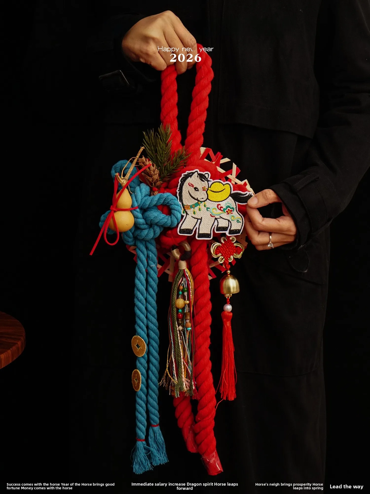 

MhappyManner Original Handmade Traditional New Year Door Hanging Year 2026 Festive Plush Decoration Ornament