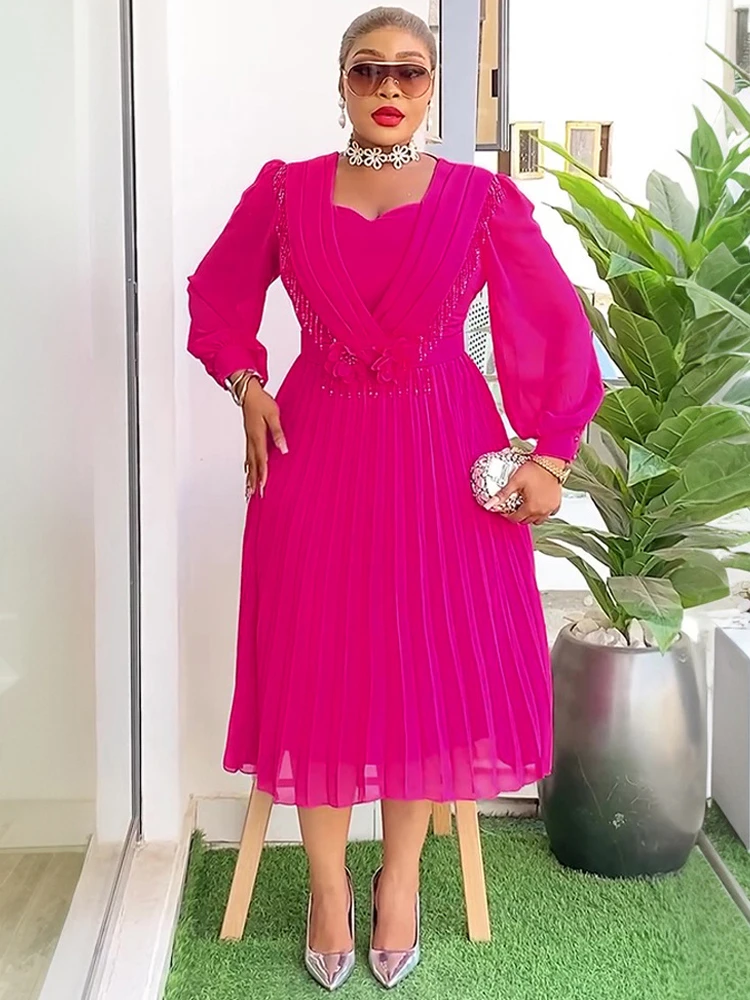 ชุดราตรี Elegant ผู้หญิงแขนยาวชุดชีฟองงานแต่งงานพรหมวันเกิดชุดแอฟริกัน Dashiki Maxi Robe Lady เสื้อผ้า