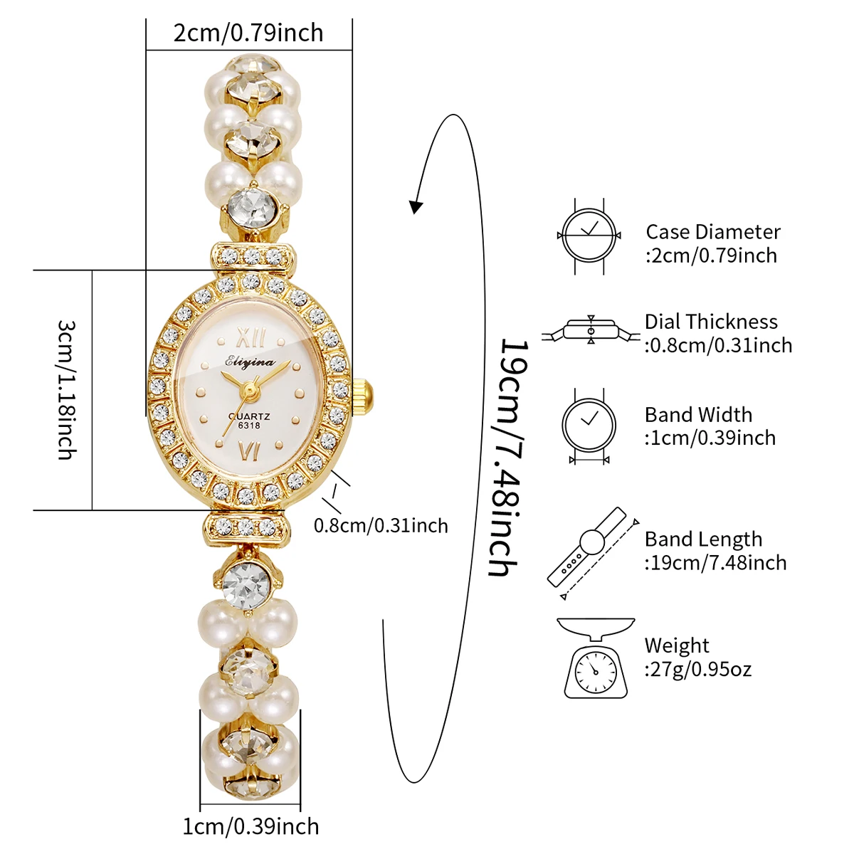 1/2 قطعة أزياء الماس روما الهاتفي المرأة كوارتز ساعة اليد مجموعة السيدات أنيقة اللؤلؤ سبيكة حزام ساعة (بدون صندوق) #6