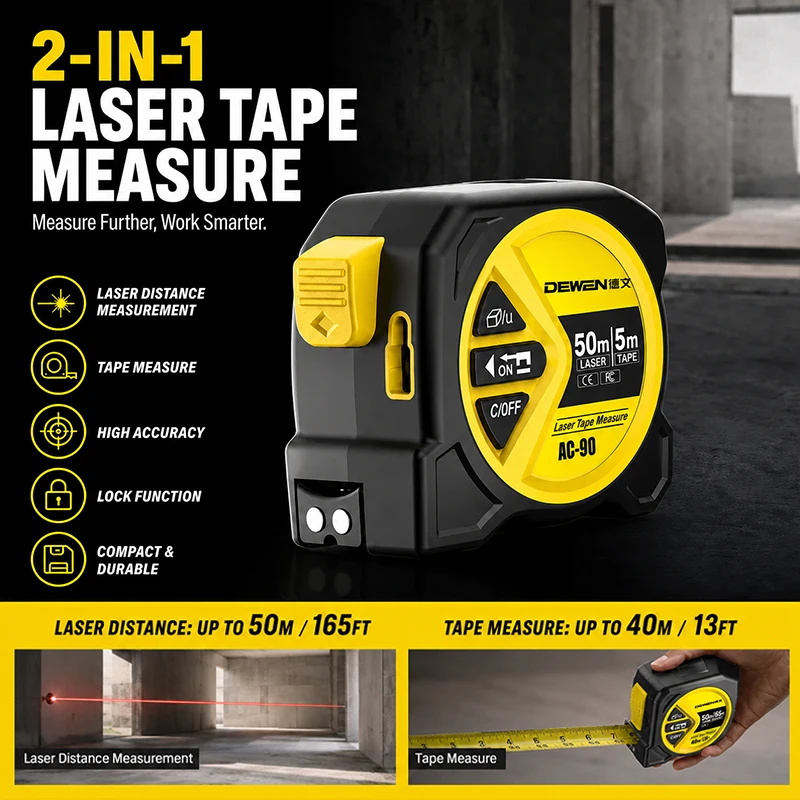

2-in-1 Digital Laser Tape Measure High Accuracy Distance Meter Ruler Rubber Coated Drop-Proof Measuring Tool