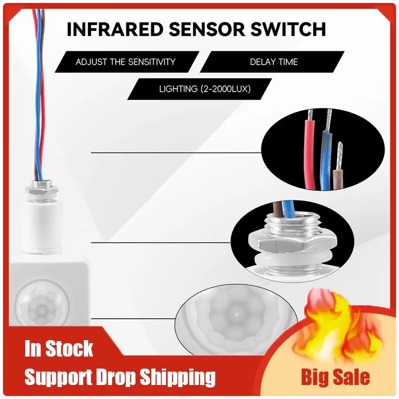 Лучшие предложения 220 В мини инфракрасный датчик человеческого тела инфракрасный датчик тела переключатель светодиодный прожектор PIR датчик движения регулируемый