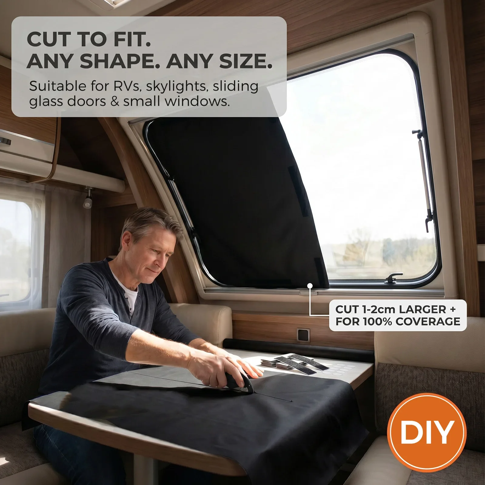 100% Blackout Curtain DIY Portable Travel No Drill Light Blocking Curtain Temporary Blackout Blind Removable RV Window Curtain