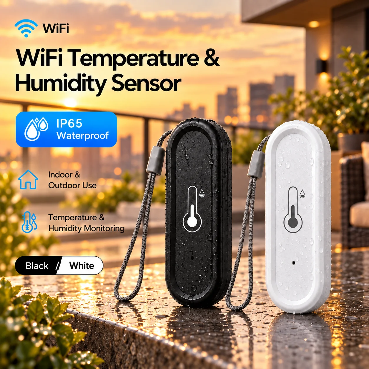 Tuya IP65 Waterproof WiFi Temperature Humidity Sensor, Smart Home Thermometer Hygrometer, APP Remote Monitoring, Works with Smar