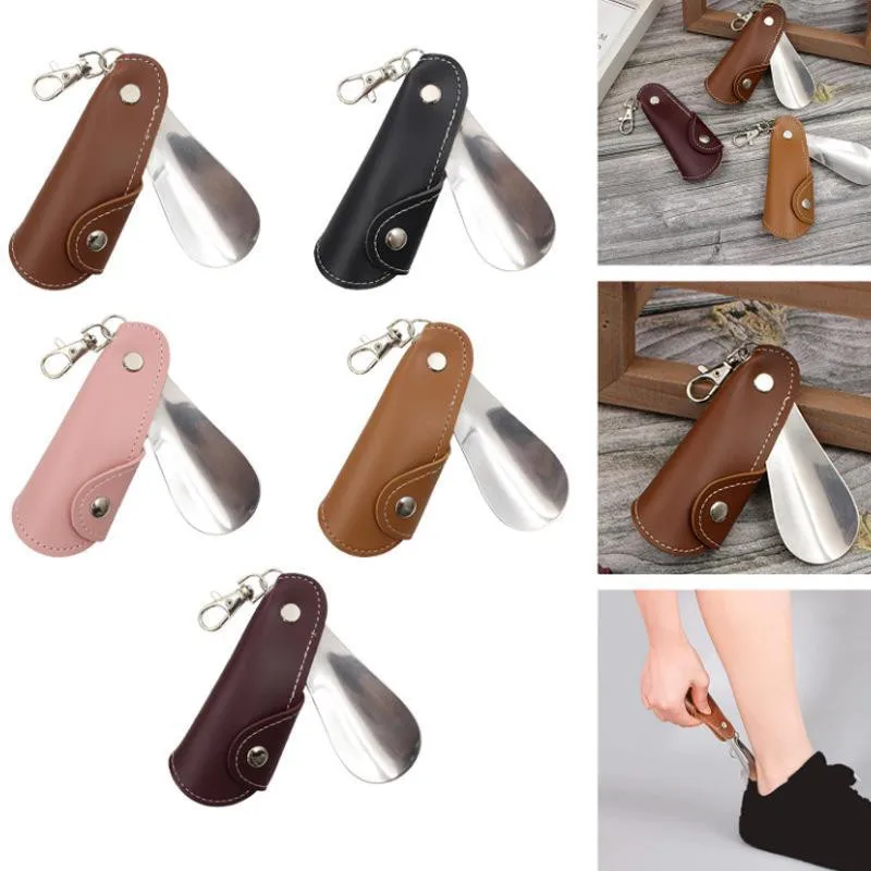 

Small Metal Shoe Horn Mini Shoe Horns Shoe Lifter Portable Travel Shoe Horn with Leather Handle Deduction Shoehorn for Keychain