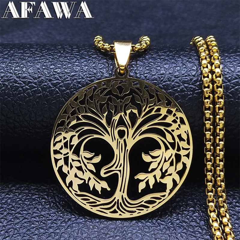 Tree of Life Stainless Steel Chain Necklaces Women/Men Yoga Healing Balance Spiritual Necklaces Jewelry arbre de vie N7054S02