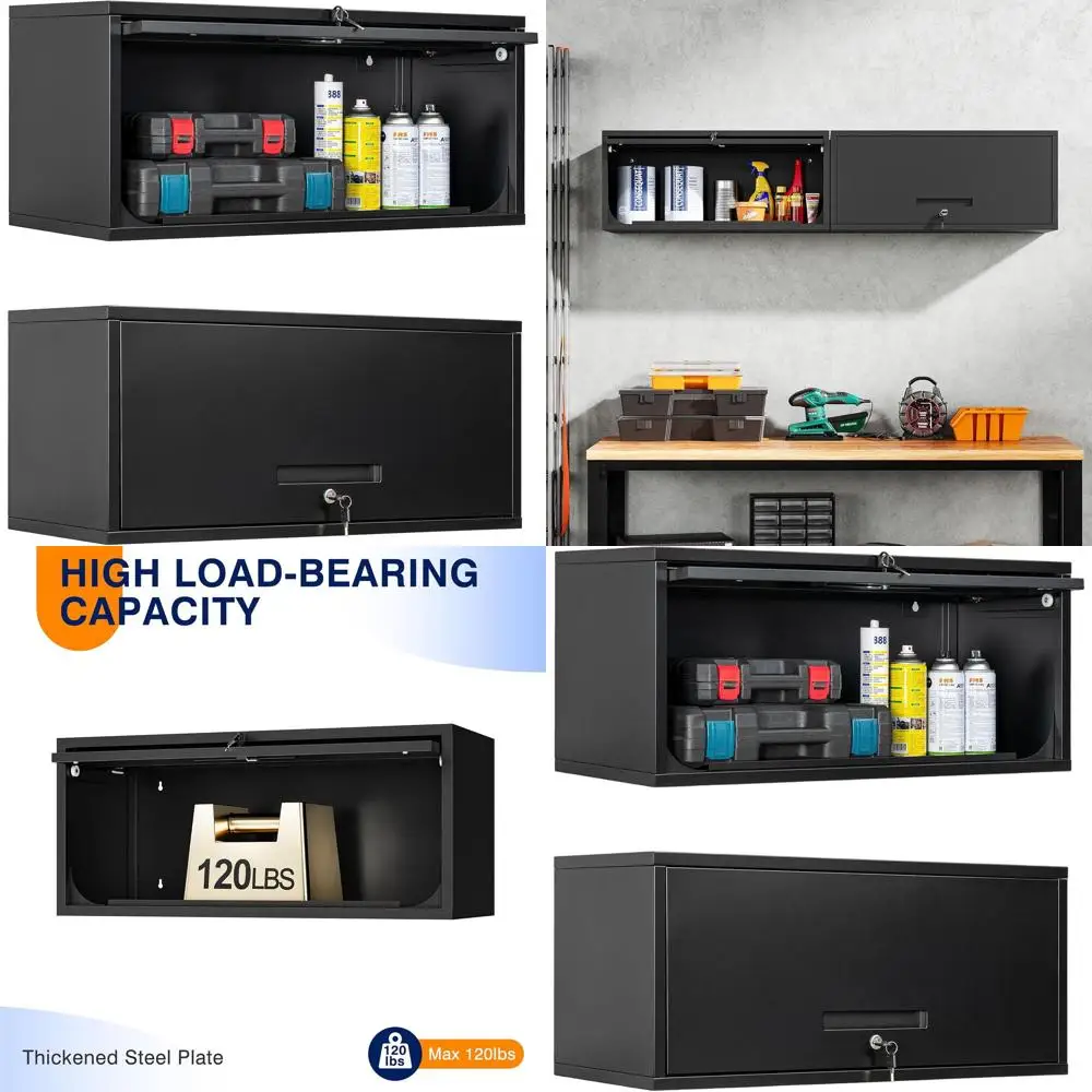 

Черный настенный шкаф для хранения инструментов в гараже, подвале, на кухне и на складе (13,7 м высотой)