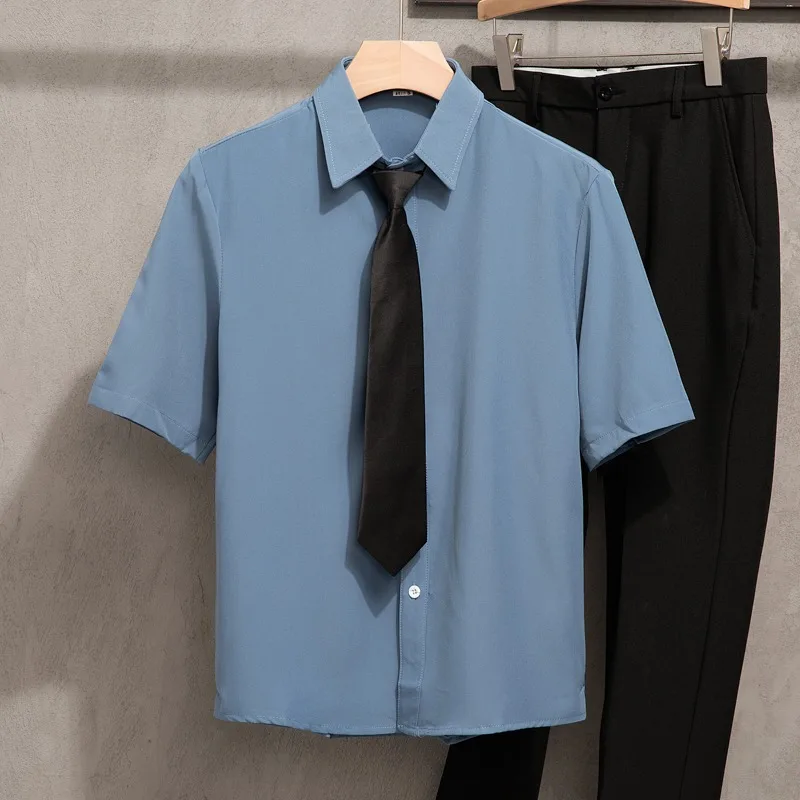 

2026 Men's Premium Business Ironless Work Uniform Spring Simple and Comfortable White Short sleeved Shirt