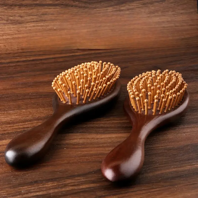 Hand-Carved Sandalwood Air Cushion Comb with Bamboo Bristles Cat-Shaped Wooden Hair Styling Comb Oval Scalp Massage Brush Comb