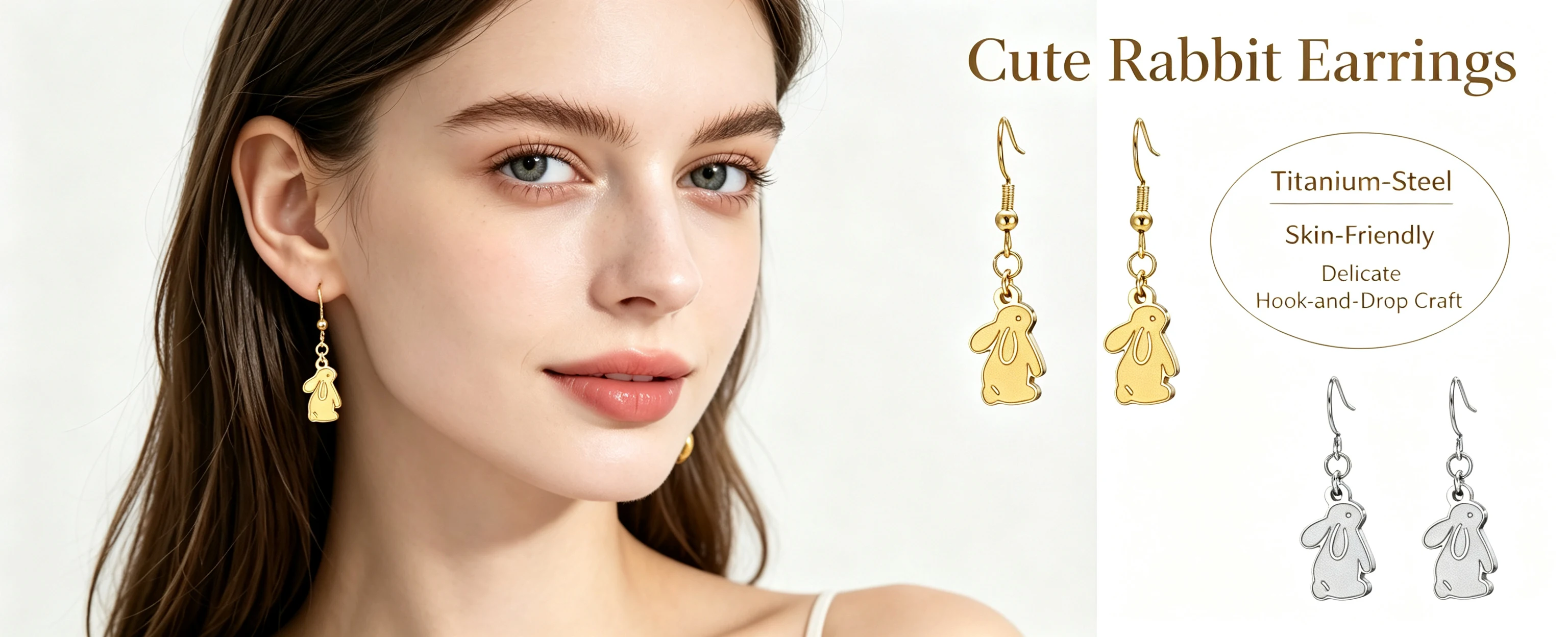 Kkjoy Niedliche Hasen-Ohrhänger im Ins-Stil aus Edelstahl, Tier-Ohrschmuck, Alltagsaccessoire, Geschenk für Mädchen und Frauen – Detail 3