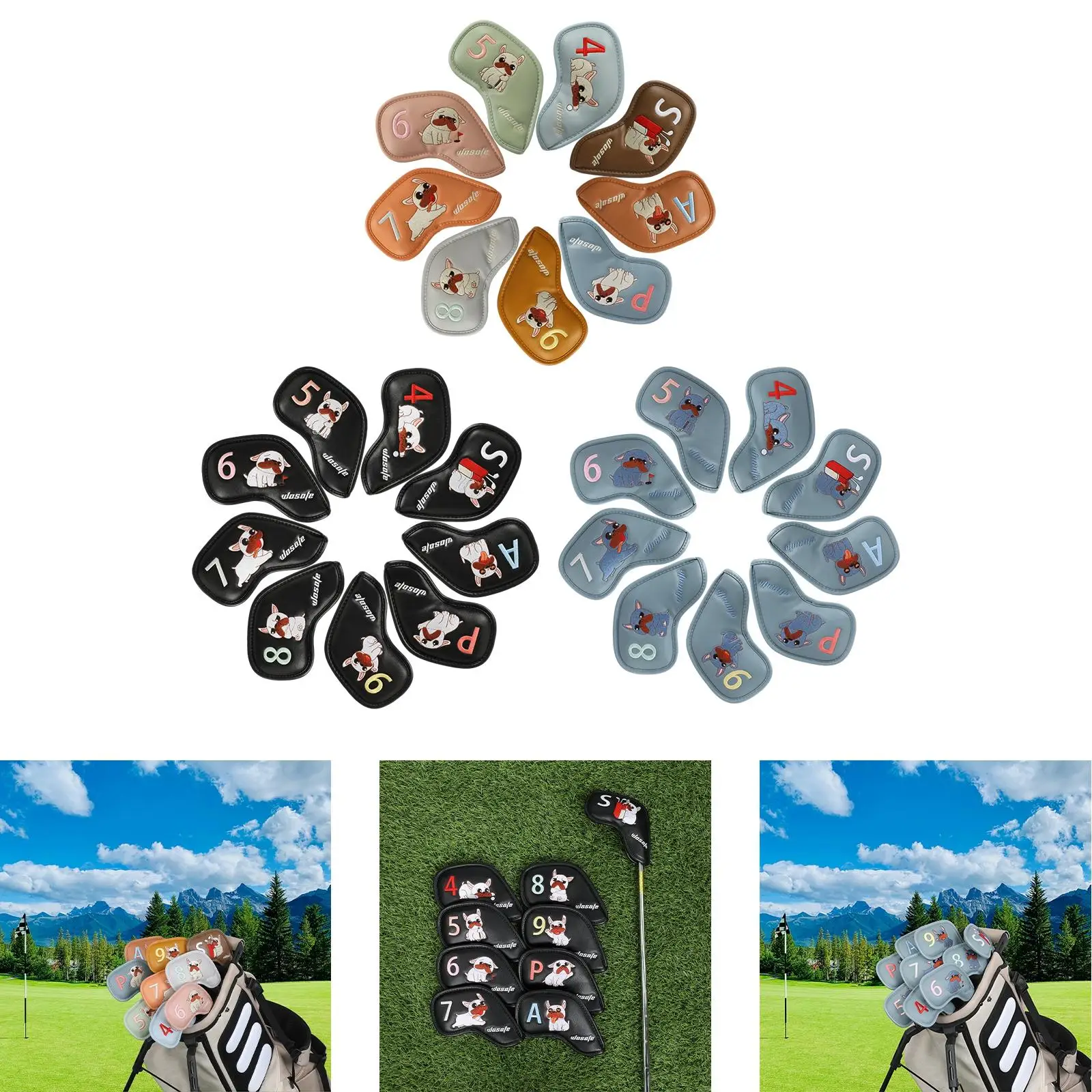 PU Golf Iron Head Covers Complete Set Club Protector Sleeves for Outdoor Sports Accessories and Golfer Gift
