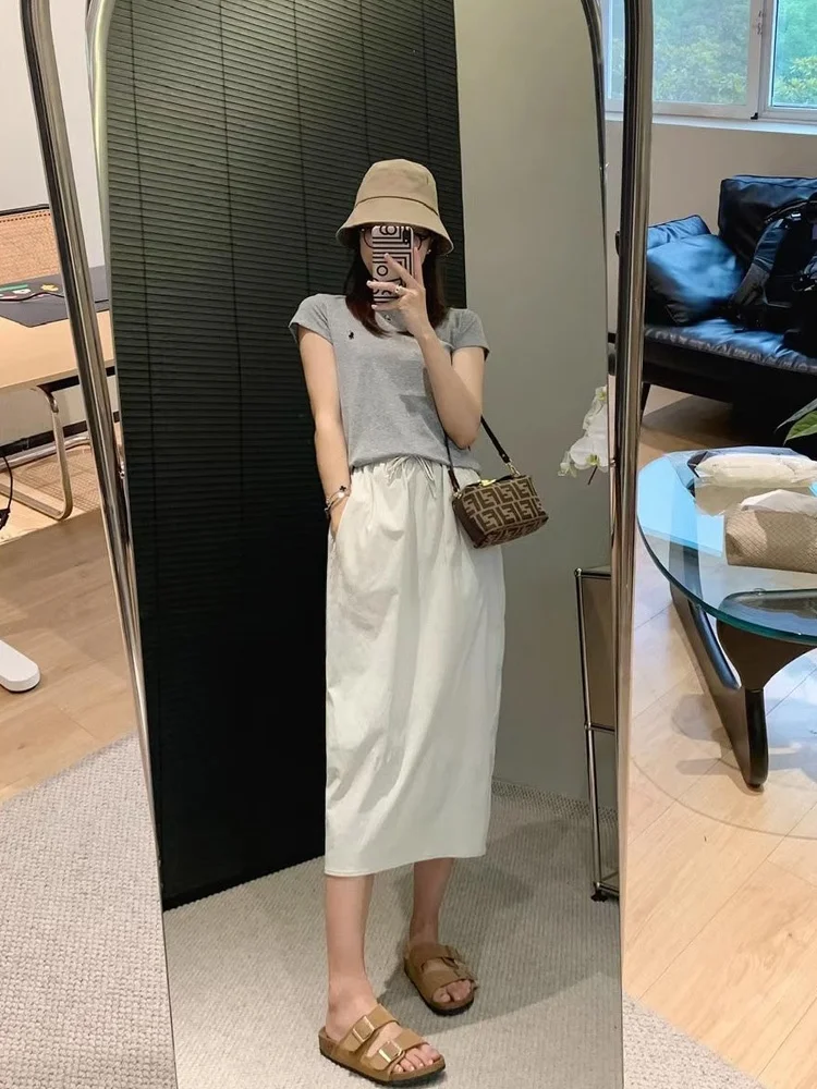 アウトドア軽量速乾エアブロッサムスカート レディース 夏新作 ハイウエスト スリット入り ミディ丈 カジュアル ハーフ丈スカート