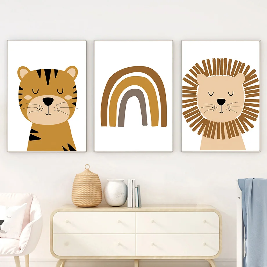 هاكونا ماتاتا ملصق فني حضانة الطفل قماش طباعة الأسد الحيوان اللوحة النمر الملصقات الشمال جدار صور غرفة الاطفال الديكور