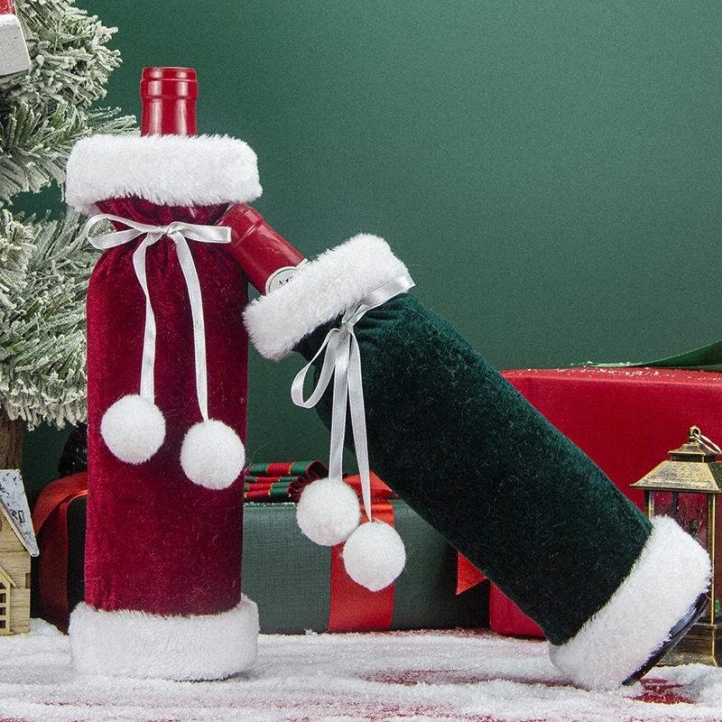 

Рождественский чехол для бутылки вина, бархатная плюшевая сумка, праздничный декор для ресторанного стола, праздничные украшения