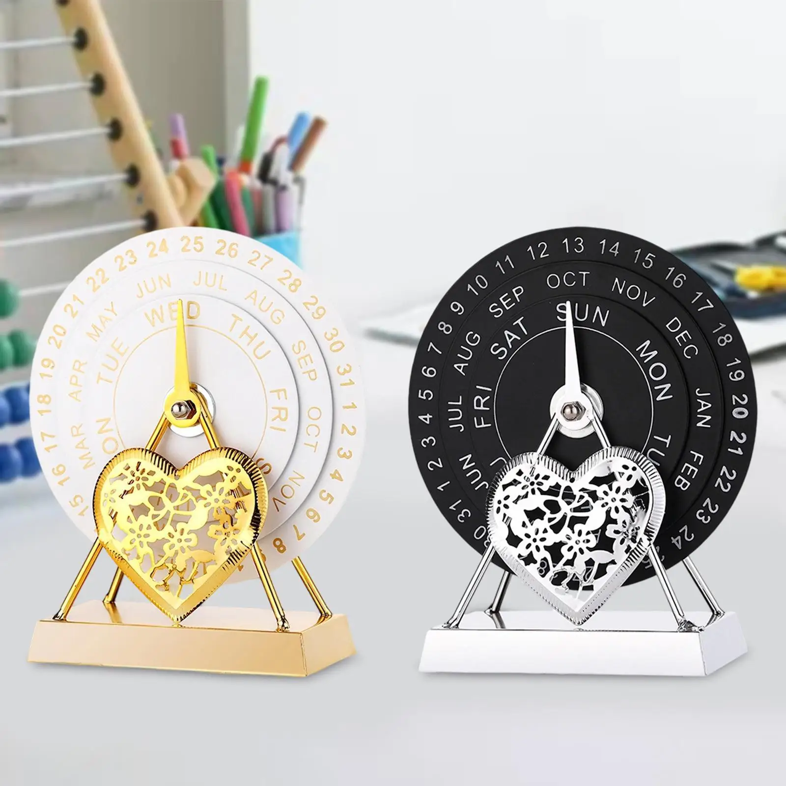 

Perpetual Desk Calendar Manual Rotating Disc Calendar Decoration Desk Accessories for Desk Office Decor Home Living Room