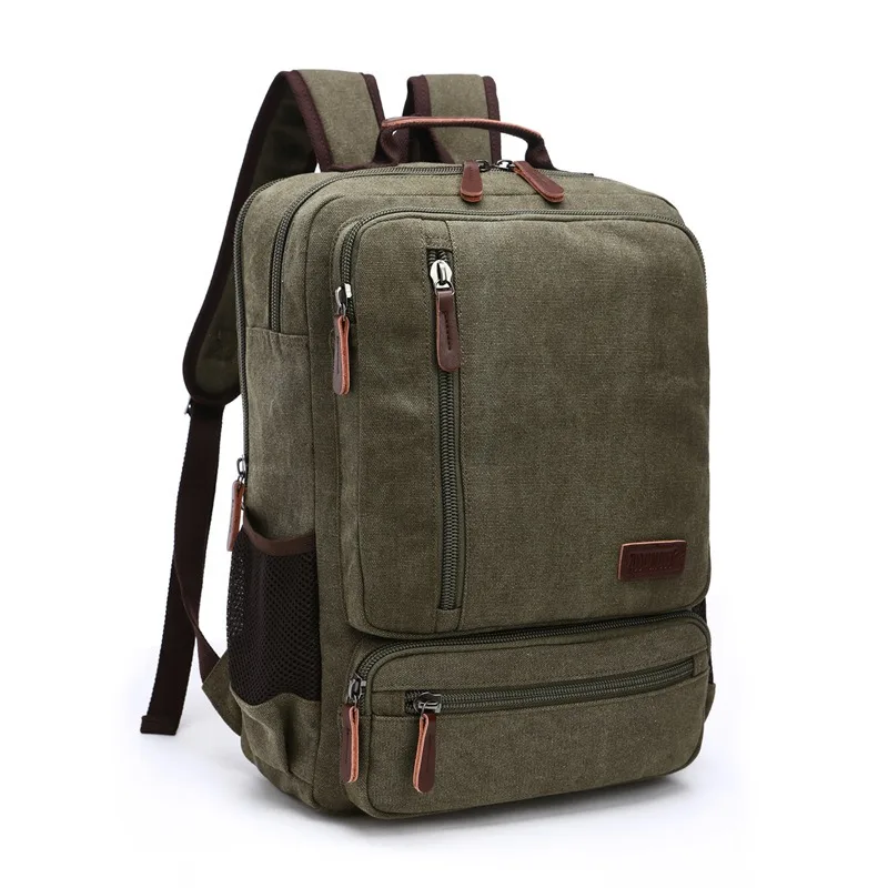 Large Capacity Canvas Backpack Retro Zipper Travel Bag Unisex Student 15 Inch Notebook Tablet Handheld Double Shoulder Bag