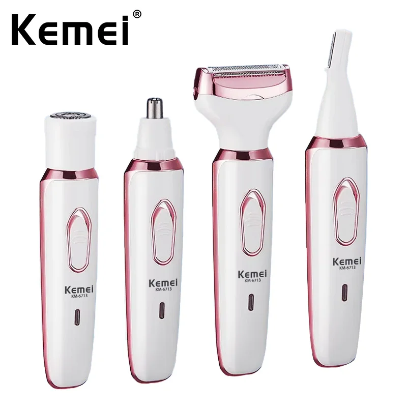 Kemei KM-6713 4 In 1 Electric Lady Shaver Armpit Bikini Arm Leg Face Mustache Removal Painless Cordless Trimmer Razor Gift Women