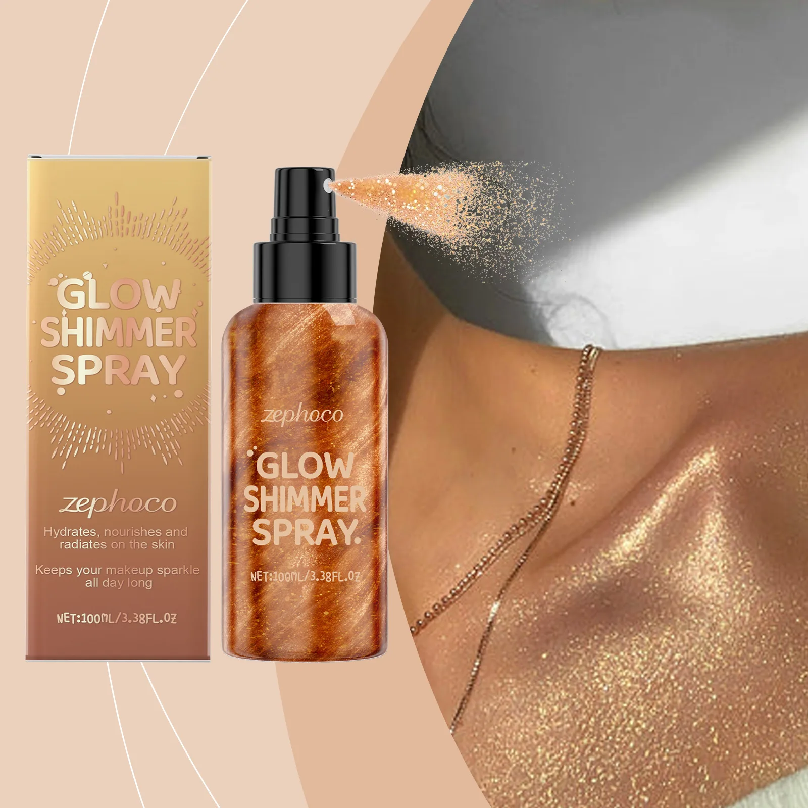 

Flash Spray Glow Shimmer Spray Full Coverage Waterproof Nourish Body Face Bronzer Highlight Face Contour Natural Party Makeup