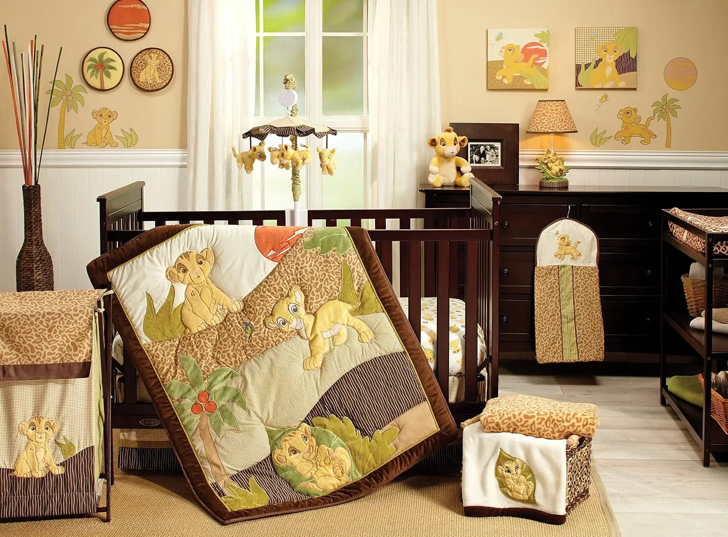 Lion King Simba'S Wild Adventure 7 Piece Nursery Crib Bedding Set, Appliqued Comforter, Sage, Orange, Brown, Ivory