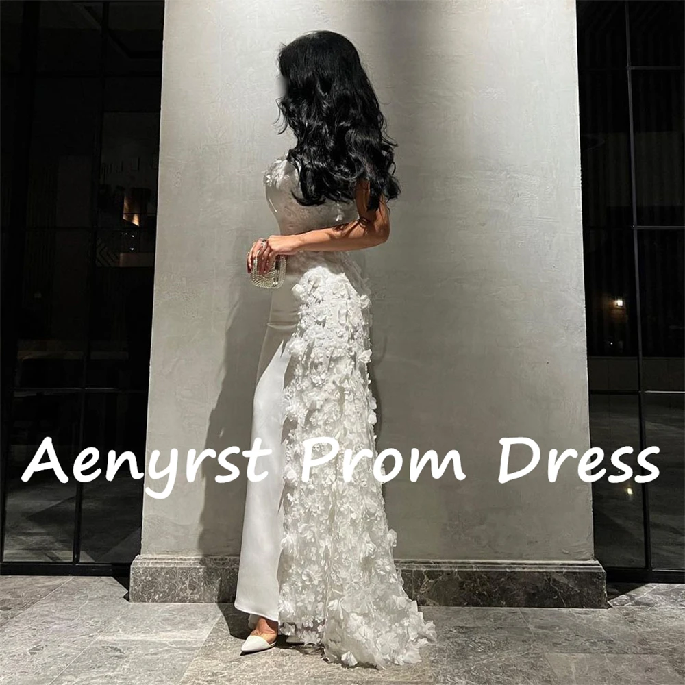 Aenyrst-Robe de soirée en satin sans bretelles pour femme, robe sirène, robe d'invité de mariage, robe de soirée élégante, appliques 3D, longueur de rinçage, fête de Rh