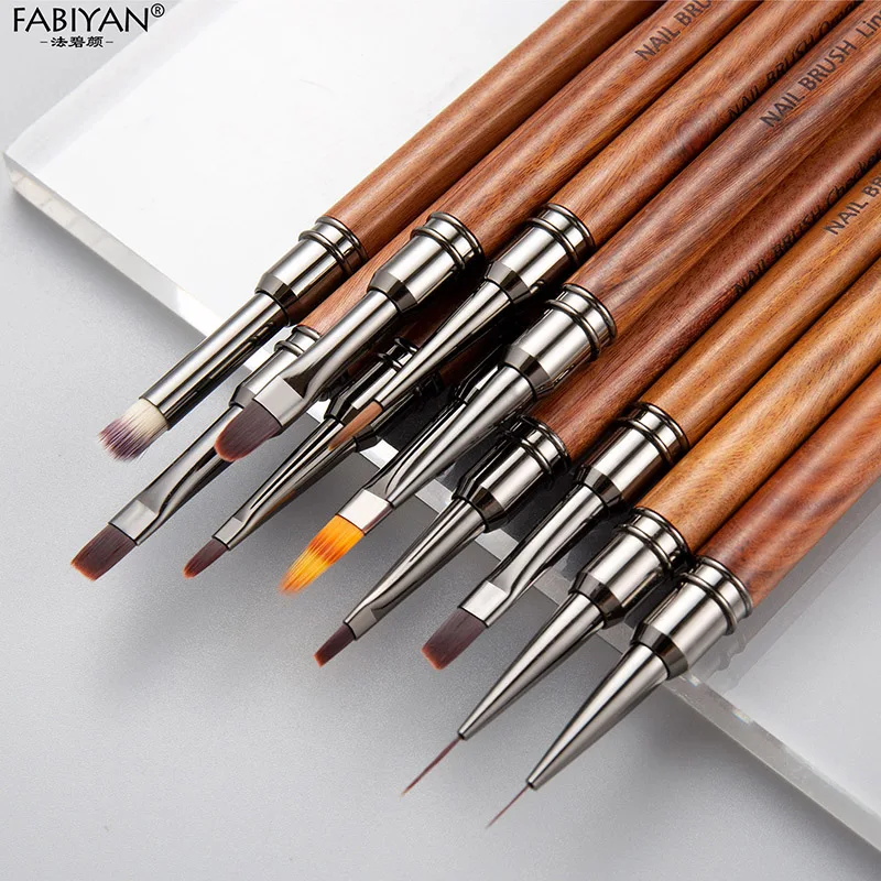 Nail Liner Brush Sandalwood Handle Reusable Anti-Slip French Lines Flower Painting Brush DIY Fine Details Manicure Tools