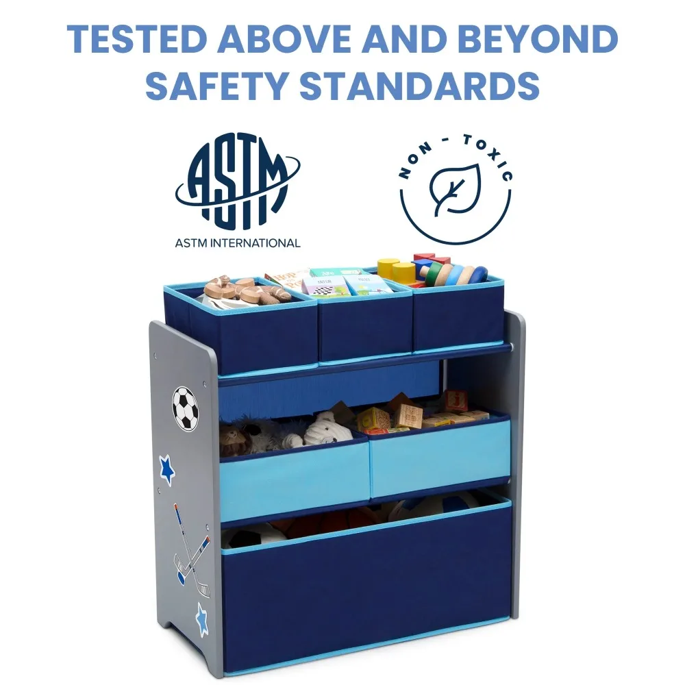 منظم ألعاب بتصميم وتخزين 6 صناديق، رمادي/أزرق