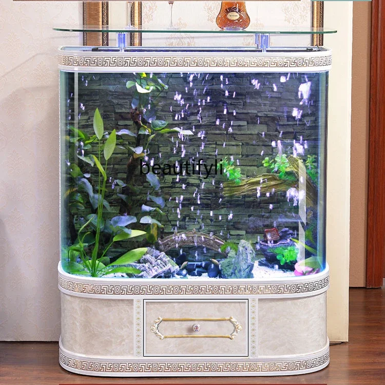 European Fish Tank Living Room Home Glass One-Click Drainage Medium and Large Wall Floor Aquarium