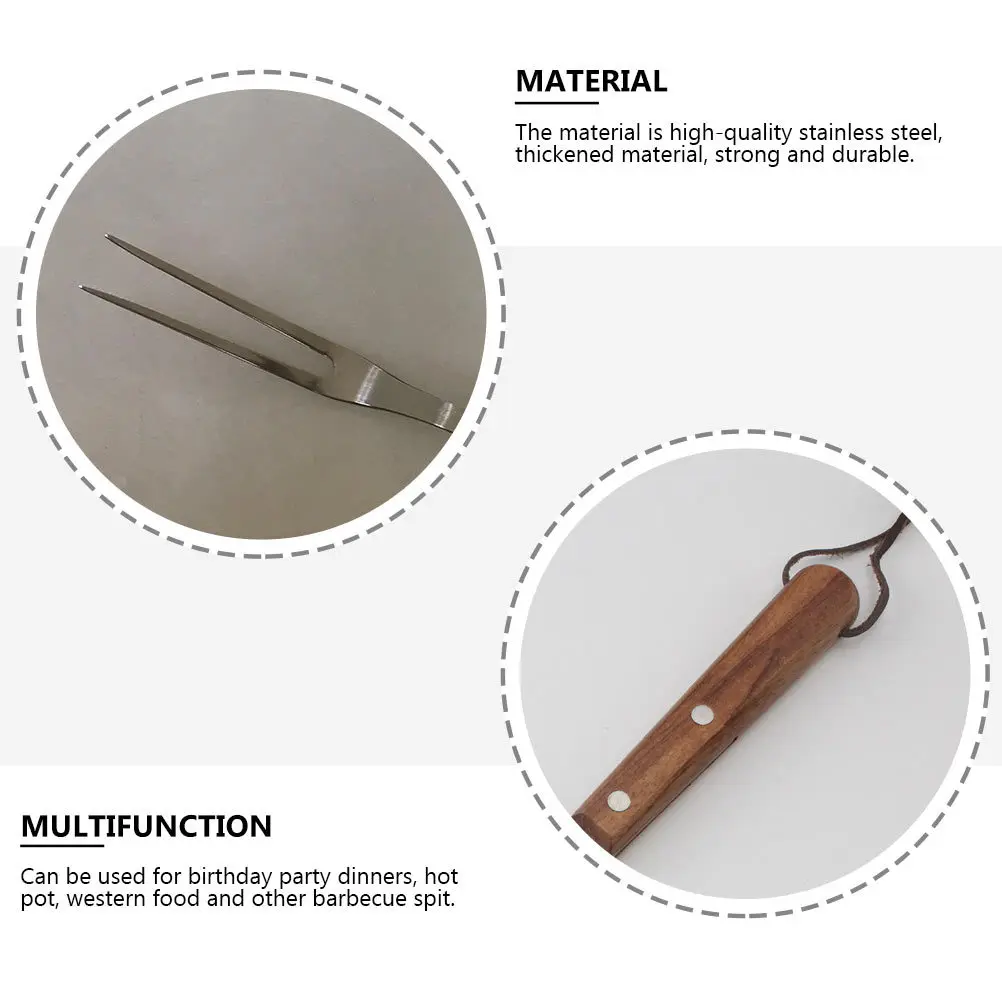 

1Pcs Outdoor Stainless Steel Barbecue Fork Thickened Steak Skewer Hanging Rope for Picnic Bbq Grilling Grilling Skewer