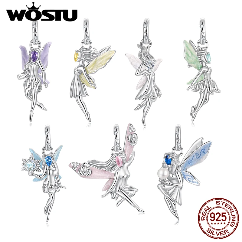 

WOSTU 925 Sterling Silver Night Elf Pendant Wind Elf Charm Snow Flower Hope Luck Fit for Women Bracelet DIY Fine Jewelry Gift