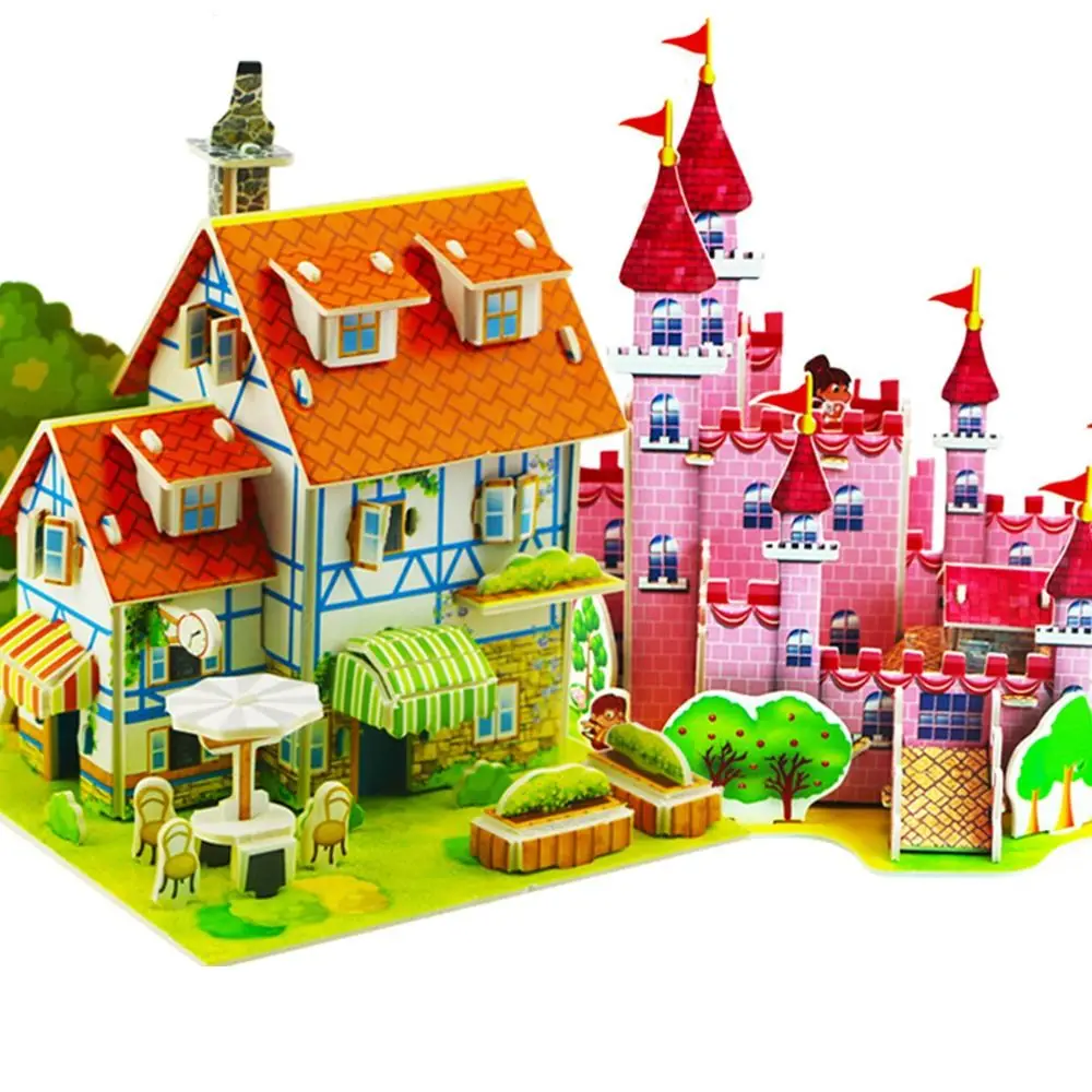 3D Puzzle Building 3D Puzzle Assembly Building Blocks Paper Jigsaw DIY House Model Puzzle Handmade DIY Paper Card Jigsaw Kids