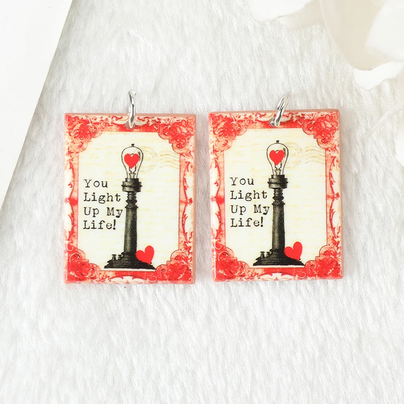 8Pcs Valentine Charms Acrylic Love Card Jewlery Findings For Necklace Keychain DIY Making