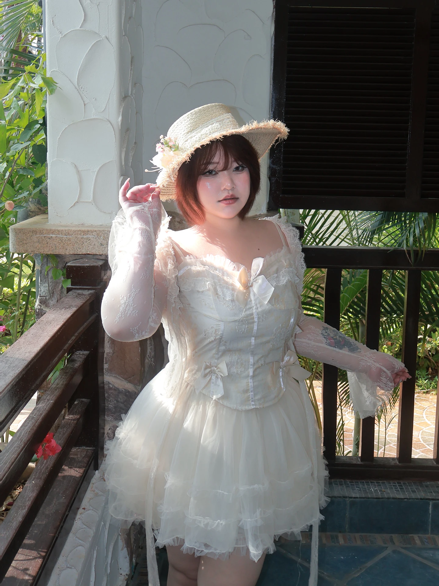 

Pure Desire Lace Trim Mesh Halter Top And Skirt Set Women's plus Size Fashion Ensemble Summer 2026 Polyester Fiber