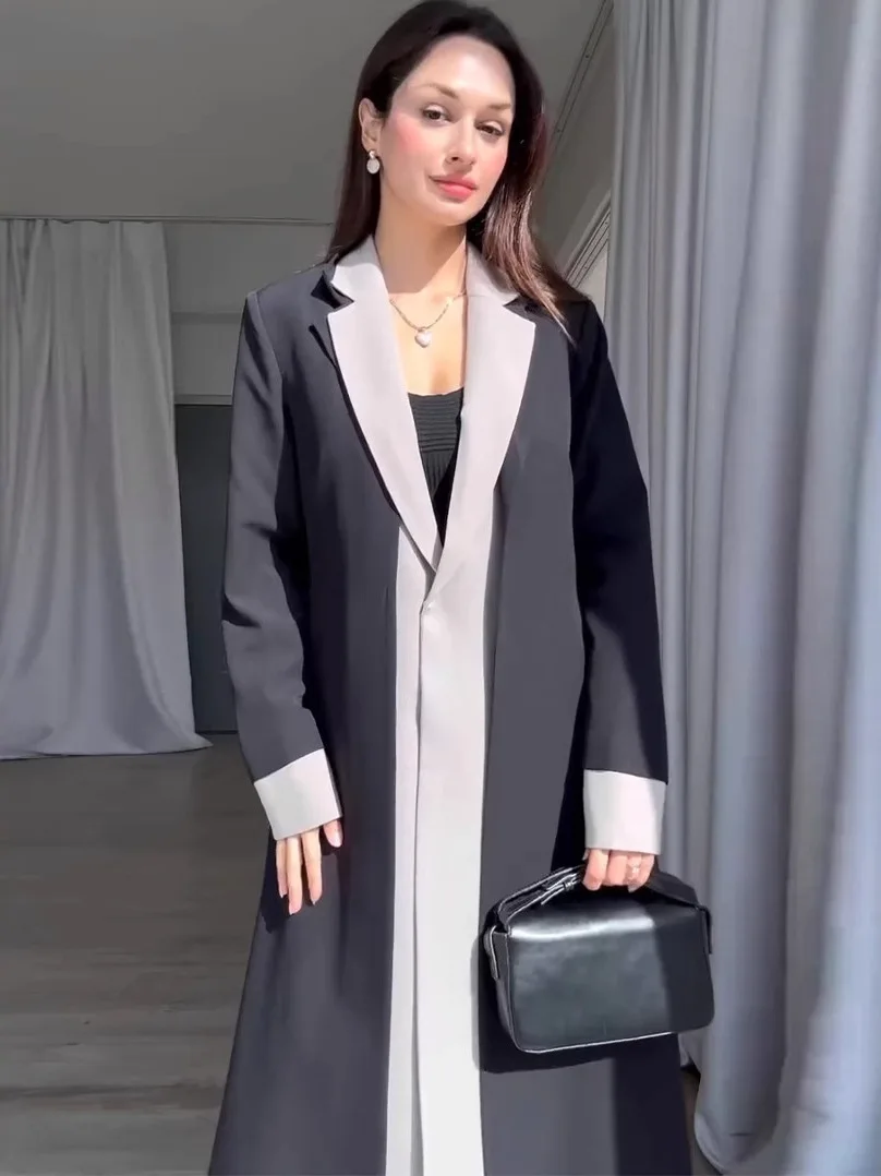 جديد المرأة طويلة طول اللون بلو دعوى طوق الخريف الشتاء معطف تخفيف ودية Ele ملابس خارجية طويلة Sve طوق #3