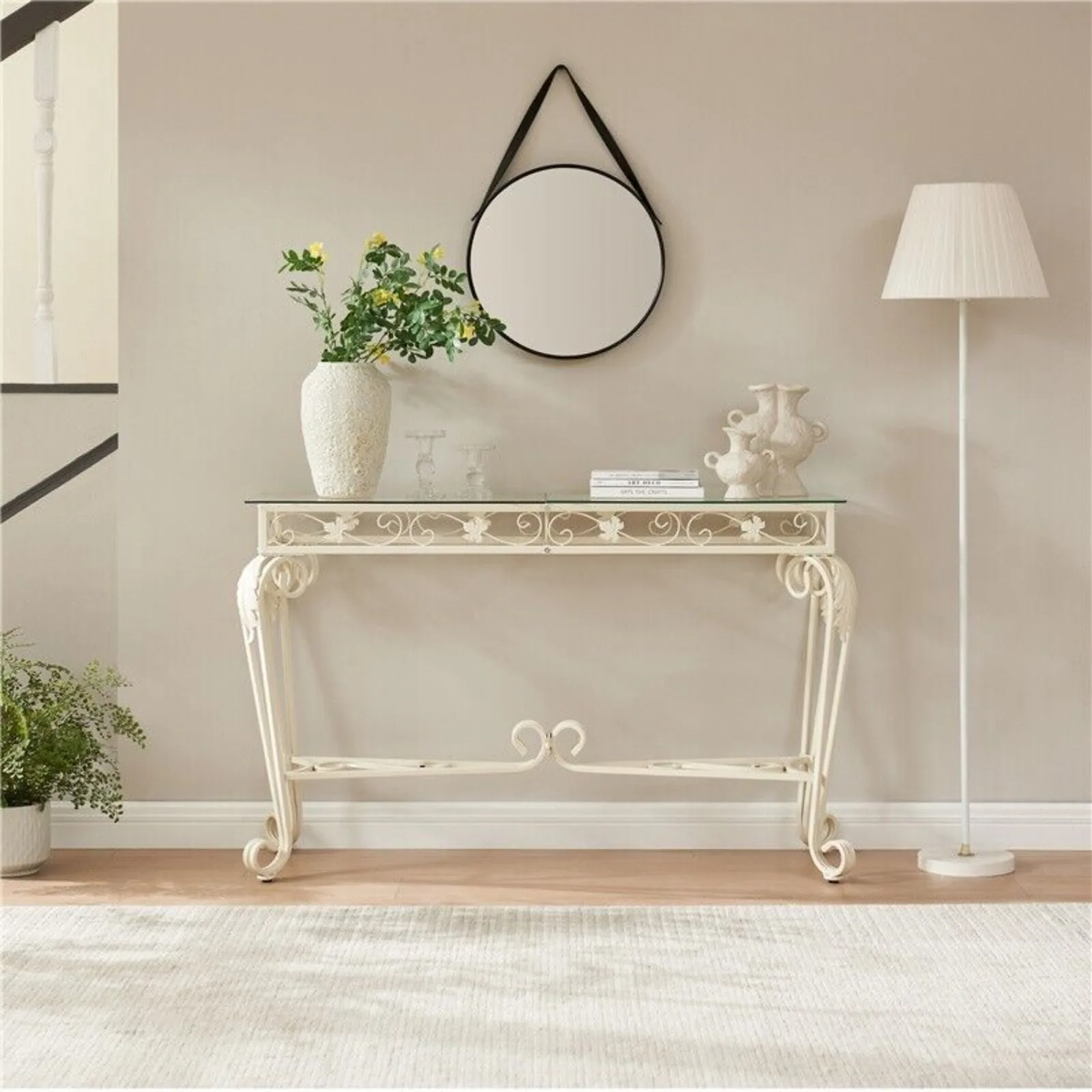 

US Modern Tempered Glass Console Table for Entryway Hallway Porch Kitchen