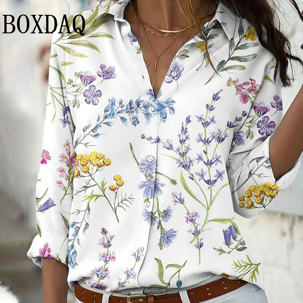 Nueva moda mujer, camisa de manga larga con estampado de lunares en 3D y botones superiores, camisas con una botonadura, blusas para mujer Primavera Verano 2025
