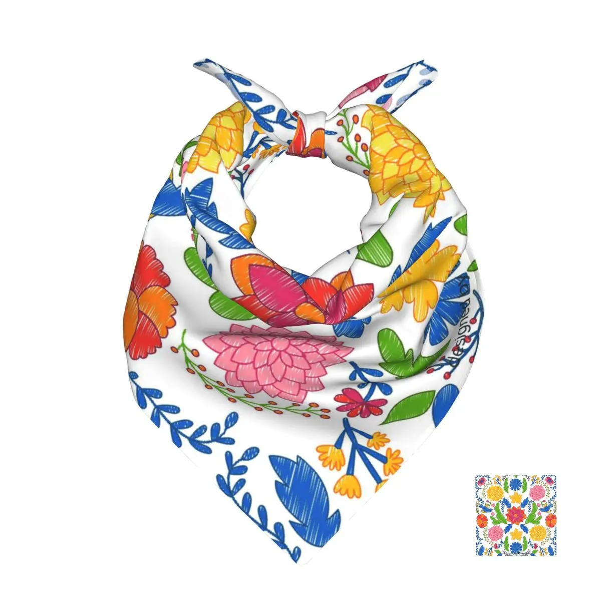 Colourful Flowers Square Towel Multifunctional Neck Scarf Hair Bandana
