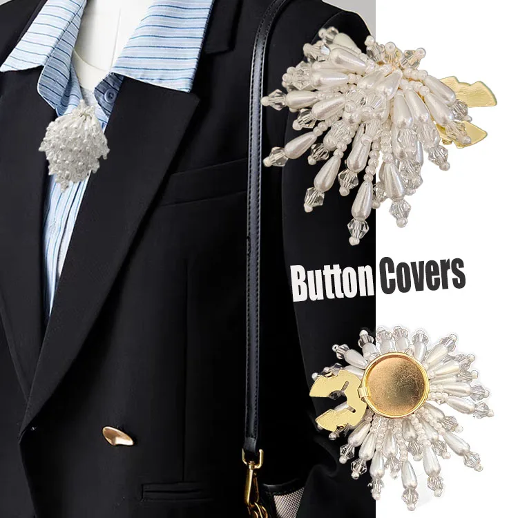 

2PCS Fashion pearl Button Covers for DIY Clothing Decorative Button Shirt Sleeve Button Decoration