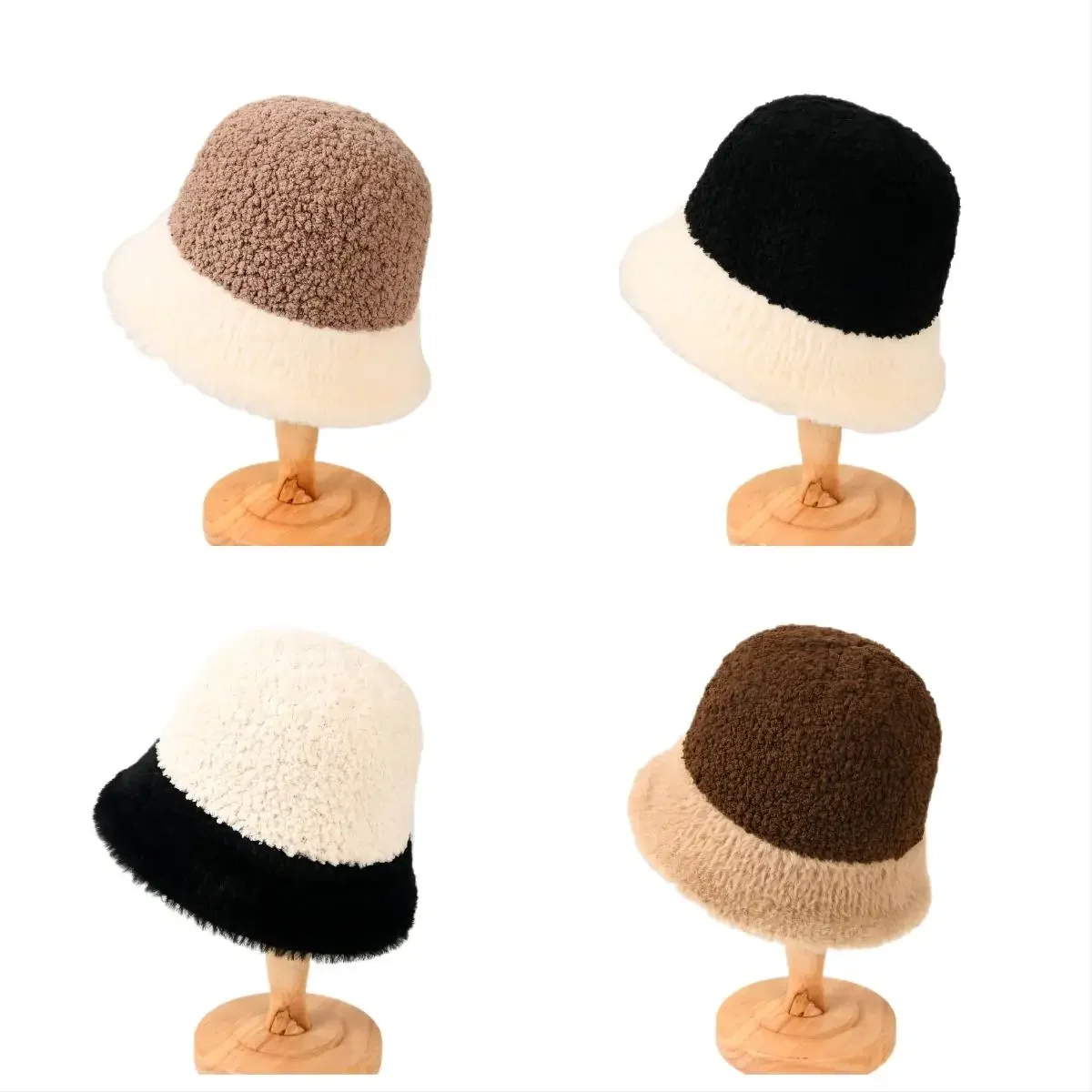 

2024 New Korean Autumn Winter Luxury Designer Large Bucket Hat for Women Warm Foldable Two Tone Basin Hat Panama Cap for Girl