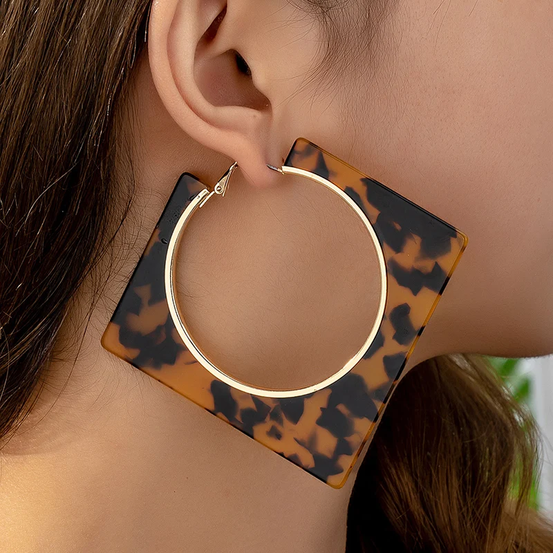 Acrylic Square Earrings for Women Party Exaggerated Leopard Print Resin Big Zebra Pattern Geometric Earrings Jewelry