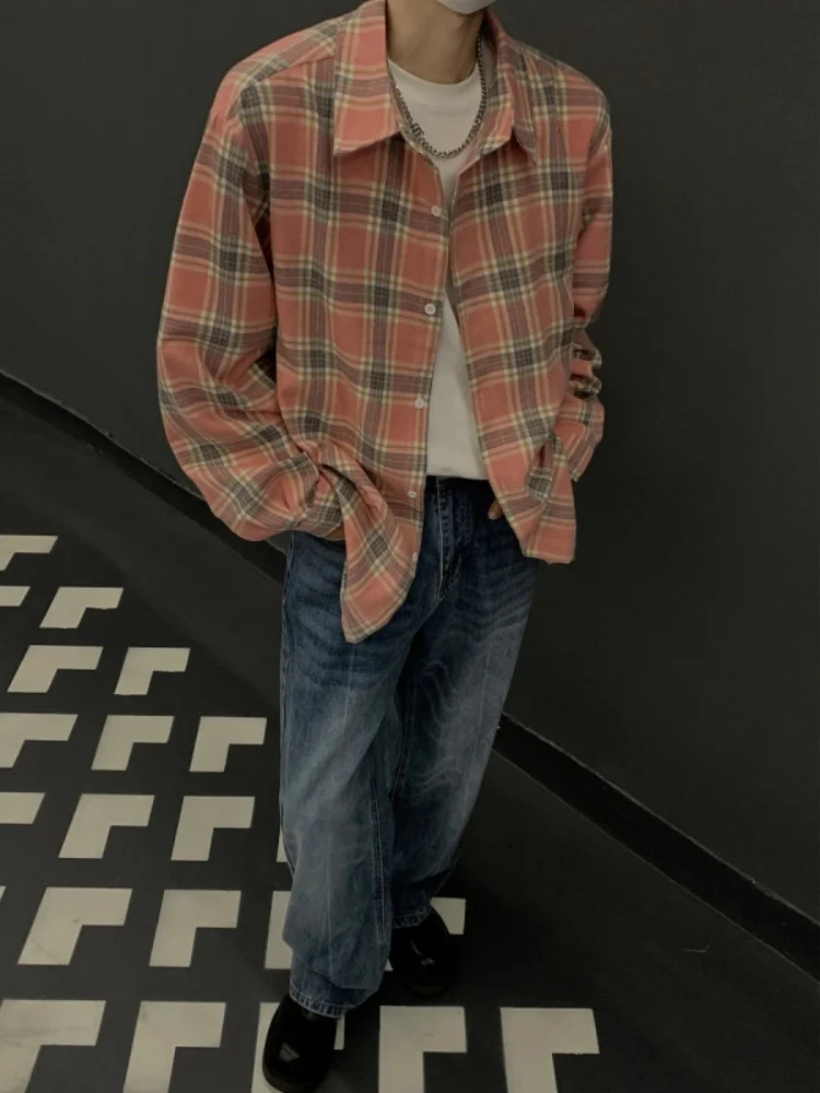 

Men's Plaid irt Long Sve Spring Autumn Loose Fit Classic Sle Faionable Casual Button up Retro Outerwear Coat