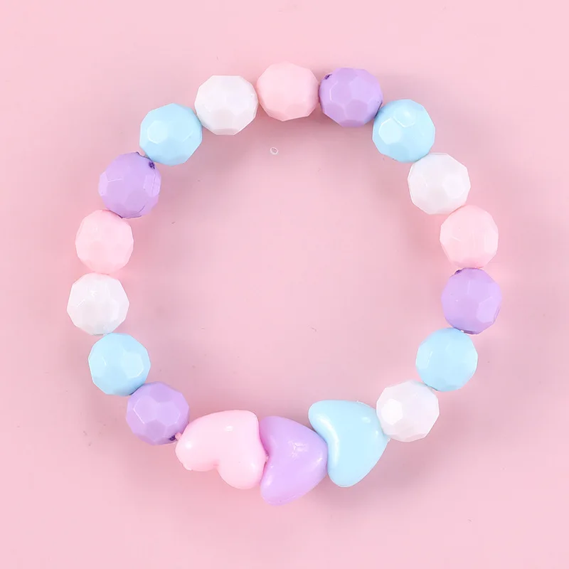 Pink Love Heart  Beads Bracelet For Children Friendship Bracelets For Girls Cute Acrylic Jewelry Accessories Charms Gift 2022