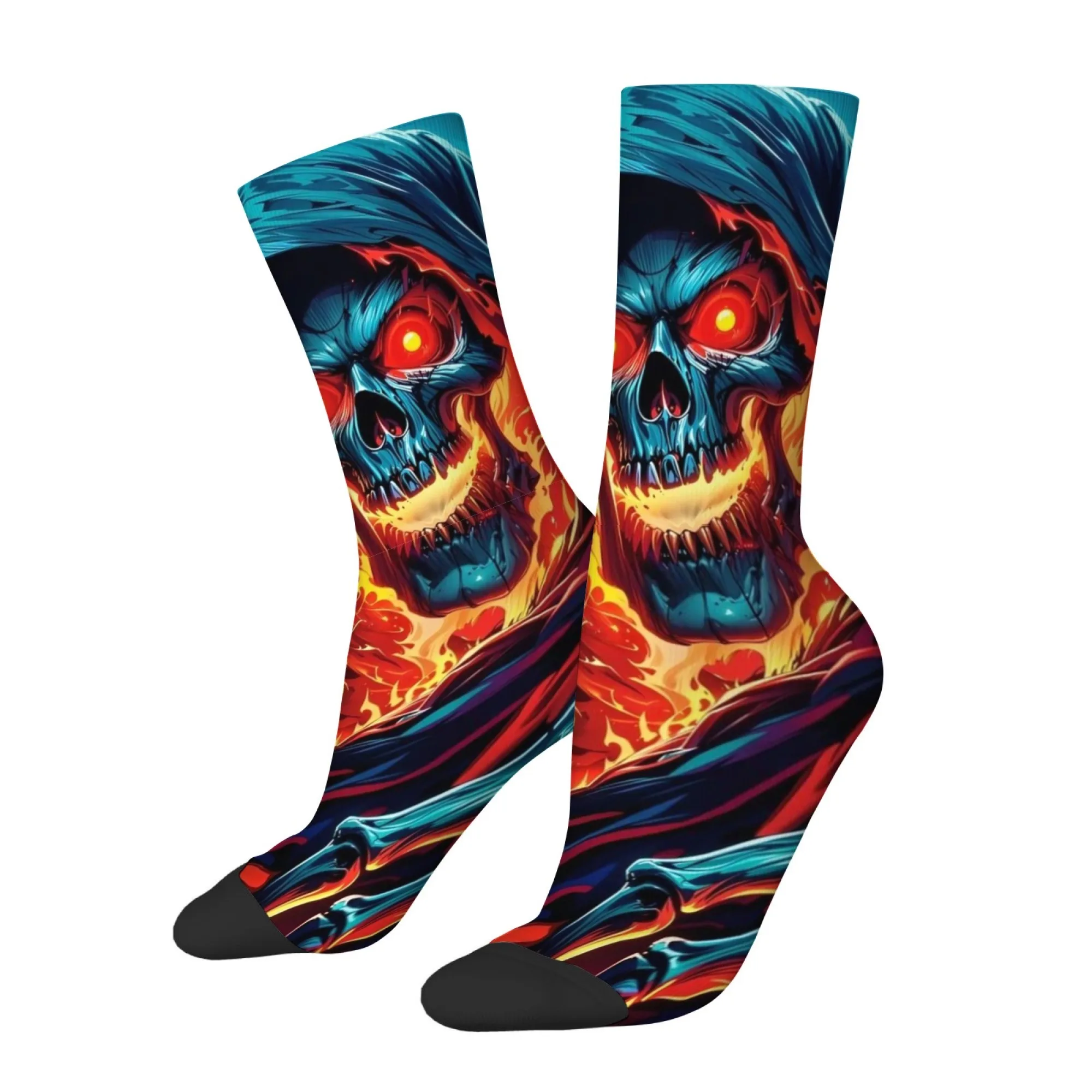 

Flame Skull Death Grim Reaper Print Men's Socks Comfortable Breathable Socks Fun Stylish Street Style Quirky Harajuku Socks