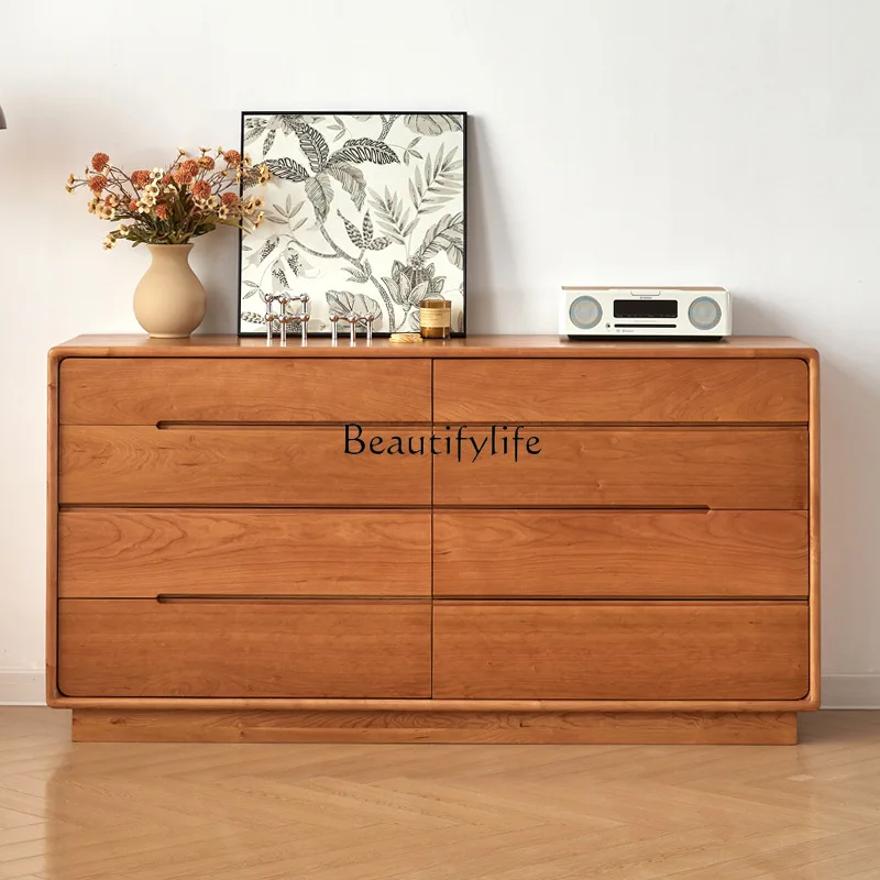 North American cherry wood solid wood eight-bucket cabinet Nordic modern simple living room chest cabinet