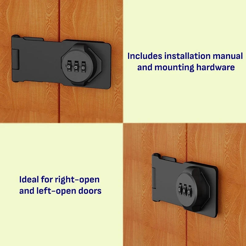 Keyless Combination Lock 3-Digit Combination Lock Twist Knob Hasp Latch Lock For Cabinet Doors - With Password Code