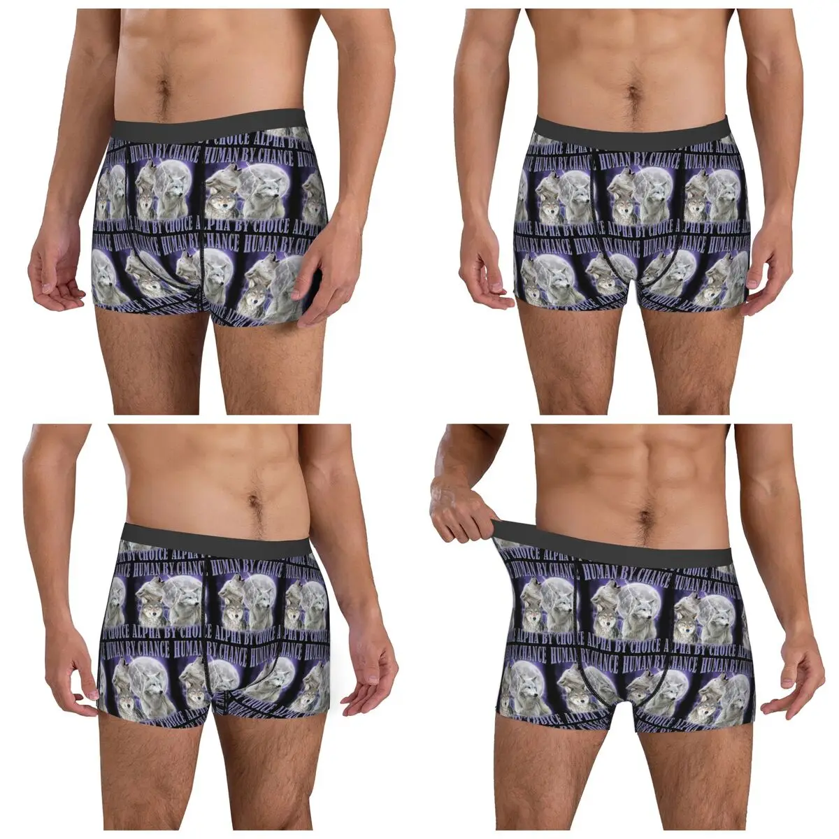 Boxer Underpants Shorts Human By Chance Alpha By Choice Wolf Meme Panties Men's Soft Underwear for Homme Man Boyfriend Gifts