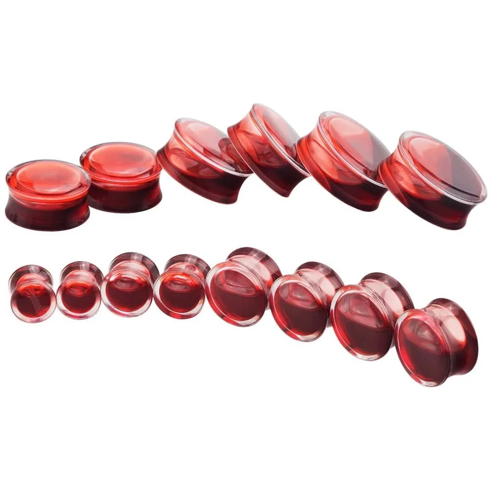 2 Stück Acryl-Ohrtunnel in Rot mit Flüssigblut-Effekt, Doppelflare-Ohrstretcher, Plugs, Expander, Gauge 2g-13/16” – Detail 3