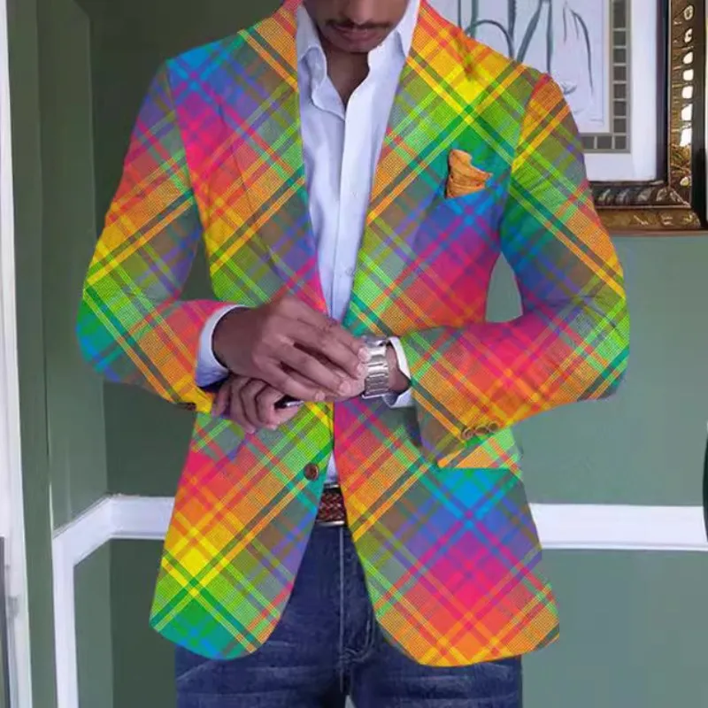 

Men Single Breasted Two Button Plaid Blazer Jacket Casual Slim Fit Business Daily Wear Male Suit Outerwear Coat